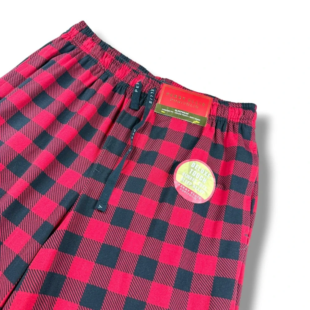 NWT Perry Ellis Portfolio Pajama Pants Mens Size Small S Buffalo Plaid Red Black